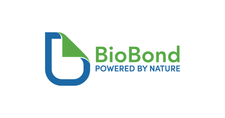 BioBond logo with green and blue stylized “B” and the tagline Powered by Nature, representing plant-based adhesives and protective coatings