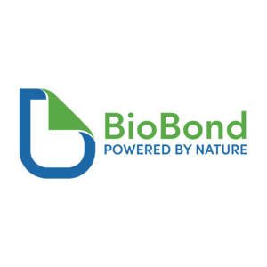 BioBond logo with green and blue stylized “B” and the tagline Powered by Nature, representing plant-based adhesives and protective coatings